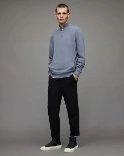 Top 10 ❤️ Raven Half Zip Funnel Neck Sweatshirt Dull Blue ✨ -Men's Shirts popular shop MF085X 8063 3