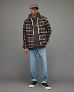 Cheapest 🤩 Willingboro Checked 👚 Shirt Jacket BROWN/BLUE 😍 -Men's Shirts popular shop MJ106X 6969 3