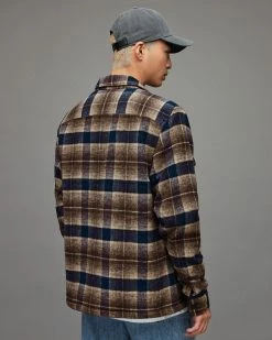Cheapest 🤩 Willingboro Checked 👚 Shirt Jacket BROWN/BLUE 😍 -Men's Shirts popular shop MJ106X 6969 5