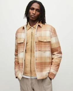 Outlet 😀 Sacco Checked 👕 Shirt Jacket ECRU/CAMEL 🧨