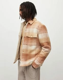Outlet 😀 Sacco Checked 👕 Shirt Jacket ECRU/CAMEL 🧨 -Men's Shirts popular shop MJ115Y 8292 5