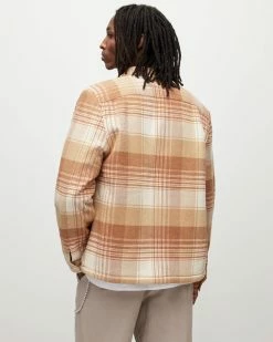 Outlet 😀 Sacco Checked 👕 Shirt Jacket ECRU/CAMEL 🧨 -Men's Shirts popular shop MJ115Y 8292 6