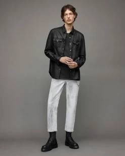 New 🌟 Irwin Leather Overshirt Black ⌛ -Men's Shirts popular shop ML134V 5 4 2