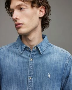 Cheapest ✔️ Gleason Denim 👚 Shirt Indigo 💯 -Men's Shirts popular shop MR013X 21 4