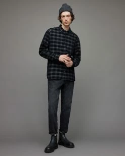 Top 10 👍 Eastburn Corduroy Checked 👚 Shirt Black 😀 -Men's Shirts popular shop MS008X 5 3