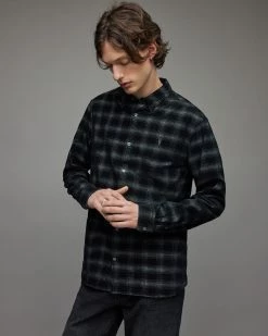 Top 10 👍 Eastburn Corduroy Checked 👚 Shirt Black 😀 -Men's Shirts popular shop MS008X 5 4