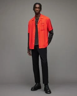 Cheapest ✨ Rose Embroidered 👕 Shirt Vermillion Red ⌛ -Men's Shirts popular shop MS052X 5130 3