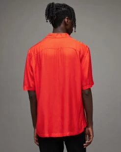 Cheapest ✨ Rose Embroidered 👕 Shirt Vermillion Red ⌛ -Men's Shirts popular shop MS052X 5130 5