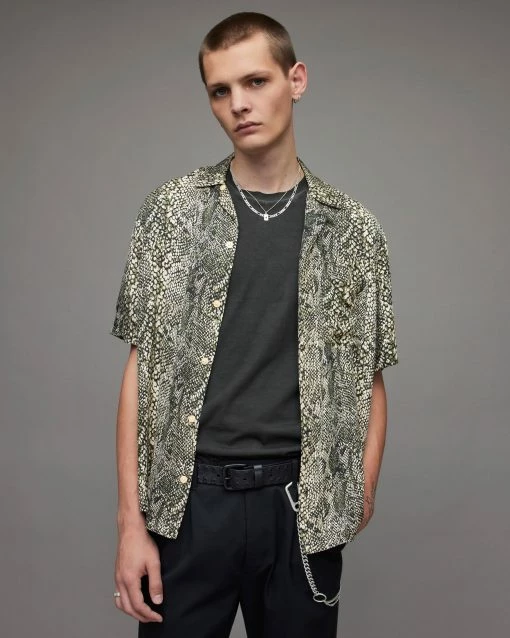 Best Pirce 🛒 Reptilia Snake 👚 Shirt Light Grey 💯 -Men's Shirts popular shop MS063X 103 1