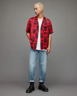 Flash Sale ⌛ Fritillaria Floral Checked 👚 Shirt Vermillion 🥰 -Men's Shirts popular shop MS074X 536 4