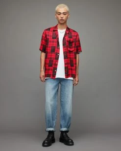 Flash Sale ⌛ Fritillaria Floral Checked 👚 Shirt Vermillion 🥰 -Men's Shirts popular shop MS074X 536 5