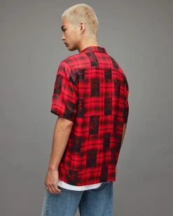 Flash Sale ⌛ Fritillaria Floral Checked 👚 Shirt Vermillion 🥰 -Men's Shirts popular shop MS074X 536 6