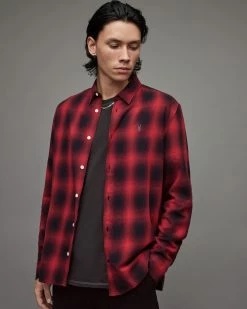 Discount 🧨 Hoboken Checked 👚 Shirt Black/Red ❤️
