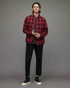 Discount 🧨 Hoboken Checked 👚 Shirt Black/Red ❤️ -Men's Shirts popular shop MS141X 3486 3