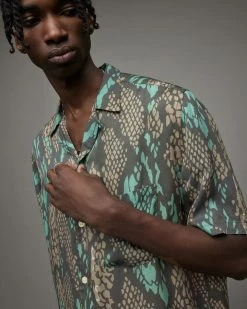 Coupon 🧨 Krait Snake Print 👕 Shirt Brown 🎁 -Men's Shirts popular shop MS174X 6 2