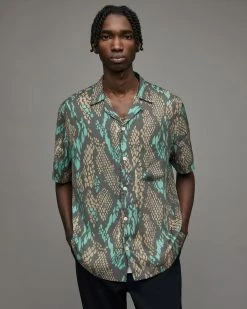 Coupon 🧨 Krait Snake Print 👕 Shirt Brown 🎁 -Men's Shirts popular shop MS174X 6 5