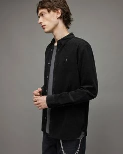 Promo 🧨 Birchwood Corduroy Ramskull 👚 Shirt Jet Black 👍 -Men's Shirts popular shop MS199X 451 4