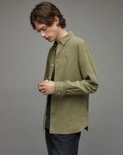Cheapest 😉 Birchwood Ramskull Corduroy 👕 Shirt Dusty Olive Green 🎉 -Men's Shirts popular shop MS200X 6907 5
