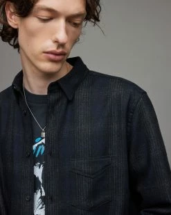 Wholesale 🎉 Newhalen Wool Blend Checked Overshirt Black/Blue 🤩 -Men's Shirts popular shop MS236V 669 2