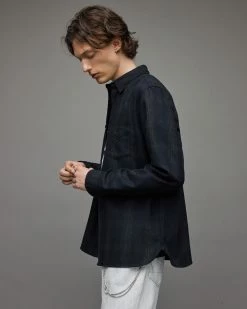 Wholesale 🎉 Newhalen Wool Blend Checked Overshirt Black/Blue 🤩 -Men's Shirts popular shop MS236V 669 4