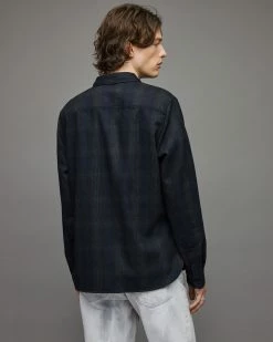 Wholesale 🎉 Newhalen Wool Blend Checked Overshirt Black/Blue 🤩 -Men's Shirts popular shop MS236V 669 5